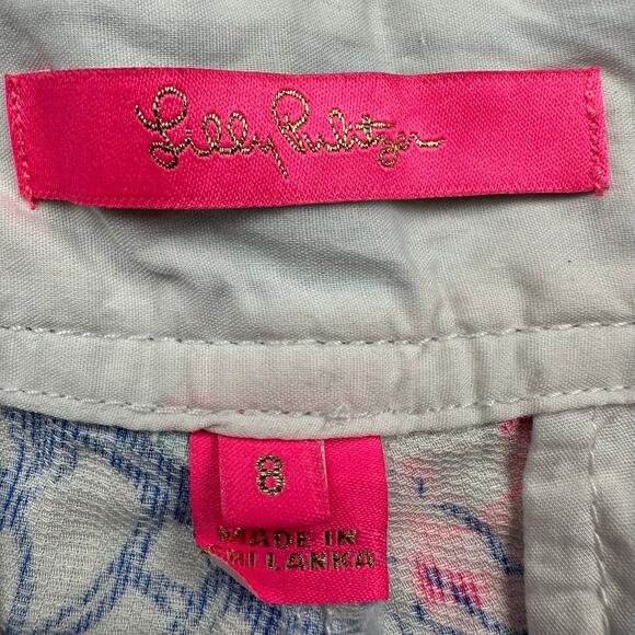 Lilly Pulitzer Walsh Shorts Womens 8 Blue Haven Seashells Pockets Beach Vacation - Picture 5 of 12